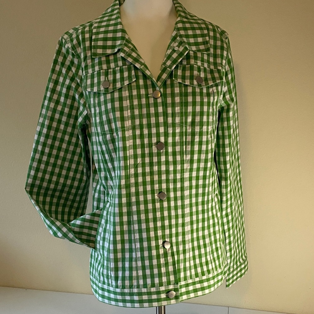 Chadwicks Green and White Checkered Button Down Shirt Sz MT